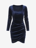 Ruched Velvet Tulip Long Sleeve Mini Dress S Deep blue