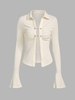 Ruched Wrinkle Textured Pins Decor Tee M Light yellow