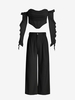 Ruffle Bandeau Corset Top with Pleated Slant Pockets Wide Leg Pants Set Black