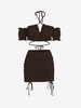 Ruffle Cinched Halter Mini Bodycon Skirt Set S Deep coffee