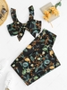 Ruffle Knot Flower Two Piece Palazzo Pants Set S Black