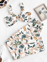 Ruffle Knot Flower Two Piece Palazzo Pants Set S White