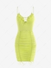 Ruffle Lace Up Cinched Slinky Dress M Green