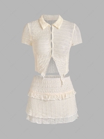 Ruffle Loop Button Mini Tiered Skirt Set S Light coffee