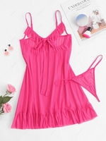 Ruffle Mesh Cupless Babydoll Set M Light pink
