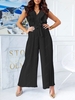 Ruffle Pleated Belted Sleeveless Wide Leg Jumpsuit L Black