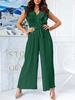 Ruffle Pleated Belted Sleeveless Wide Leg Jumpsuit S Green