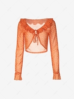 Ruffle Poet Sleeve Tie Front Crop T Shirt L Orange