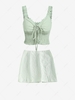 Ruffle Smocked Crochet Insert Tank Top and Gingham Seersucker Slit Mini Skirt Set Green