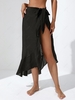 Ruffle Tie Sarong Wrap Cover Up Skirt Black