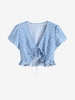 Ruffled Hem Ditsy Floral Tie Front Blouse M Light blue