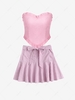 Ruffles Bandeau Top with Belted Mini Skirt Light pink