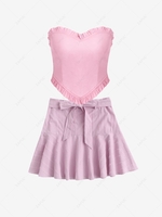 Ruffles Bandeau Top with Belted Mini Skirt Light pink