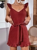 Ruffles Belted Solid Romper S Red