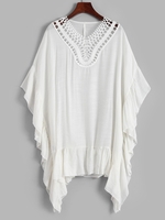 Ruffles Crochet Lace Panel Cover Up Beach Dress White