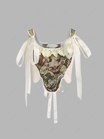 Ruffles Eyelet Trim Lace Up Corset-style Tank Top L