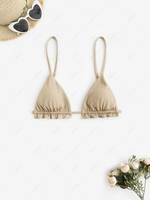 Ruffles Metallic Bikini Top M Light coffee