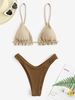 Ruffles Metallic High Leg Cheeky Bikini Swimwear Light coffee