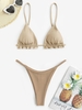 Ruffles Metallic Ribbed Cheeky Bikini Swimwear Light coffee