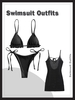 Ruffles Metallic Shiny Tie Side String Bikini with Crochet Openwork Mini Beach Dress Black