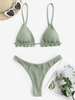 Ruffles Metallic Thong Bikini Swimwear Green