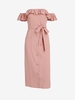 Ruffles Off Shoulder Belted Pockets Midi Dress S Light pink