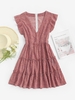Ruffles Raindrop Print Tiered Mini Dress S Light pink