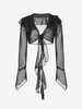 Ruffles Sheer Tie Front Cropped Top L Black