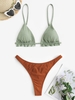 Ruffles Shiny String Thong Bikini Set Light green
