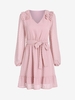 Ruffles Swiss Dots Belted Long Sleeve Mini Dress M Light pink