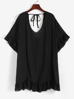 Ruffles Tie Back Solid Cover Up Dress Black