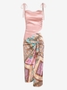 Satin Asymmetric Tank Top With Bandana Print Skirt Light pink