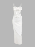 Satin Back Slit Twist Corset Dress M White