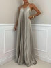 Satin Cami Pleated Maxi Dress L Gray