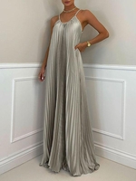 Satin Cami Pleated Maxi Dress S Gray