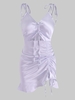 Satin Cinched Tie Strap Ruffle Slip Dress M Light purple