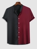 Satin Colorblock Stand Collar Two Tone Shirt Xxl Black