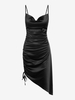 Satin Cowl Front Cinched Asymmetric Dress Xl Black