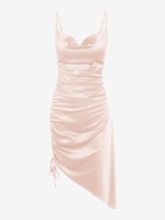 Satin Cowl Front Cinched Asymmetric Dress Xl Light pink