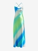Satin Cowl Front Ombre Criss Cross Dress M Multi a