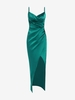 Satin Draped Slit Maxi Dress L Deep green