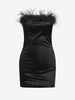Satin Feather Mini Tube Dress M Black