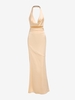 Satin Halter Cowl Front Backless Maxi Dress S Light coffee