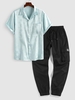 Satin Jacquard Pattern Shirt and Beam Feet Cargo Pants Set Black
