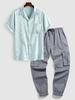 Satin Jacquard Pattern Shirt and Beam Feet Cargo Pants Set Gray