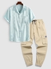 Satin Jacquard Pattern Shirt and Beam Feet Cargo Pants Set Light coffee