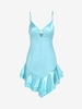 Satin Keyhole Flounce Asymmetric Dress S Light blue