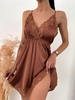 Satin Lace Panel Cami Night Dress M Coffee