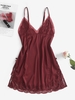 Satin Lace Panel Night Chemise S Deep red