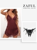 Satin Lace Panel Night Chemise with Crotchless Panty Deep red